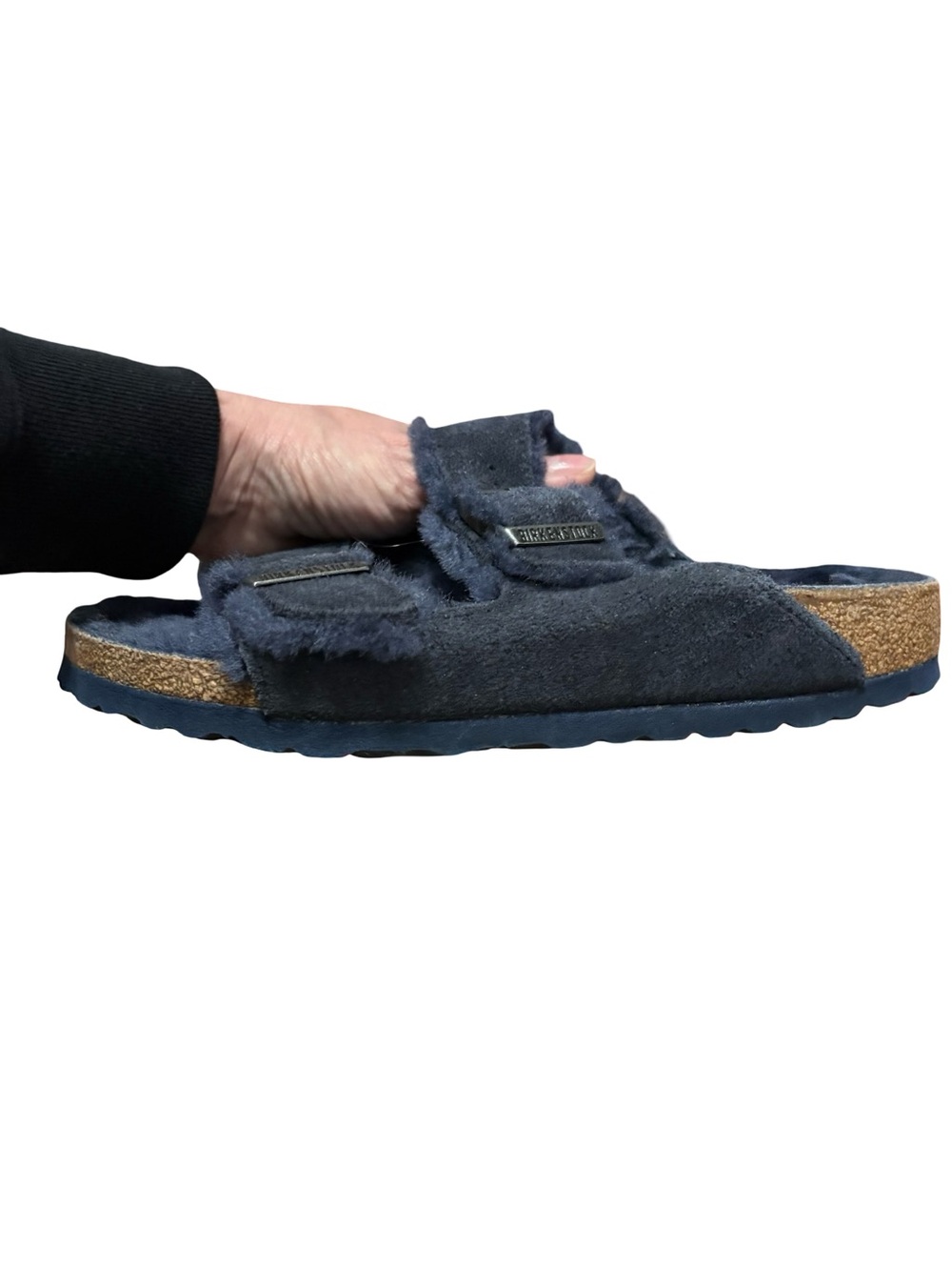 Birkenstock Navy Shearling Double-Strap Sandals - Picture 4 of 9